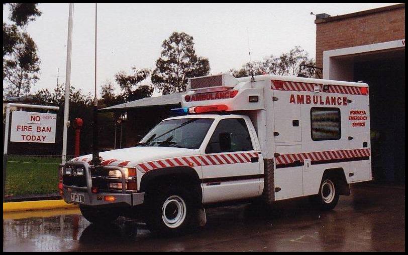 A photo of the Woomera Emergency Services Chevrolet ambulance alongside the 