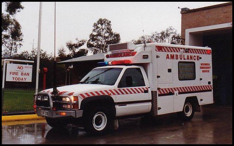 A photo of the Woomera Emergency Services Chevrolet ambulance alongside the